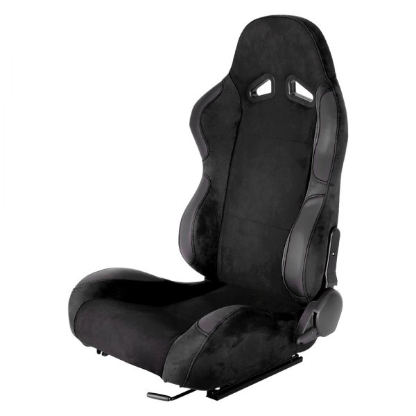 Spec-D® - Driver Side Suede Racing Seat, Black with Black Stitching