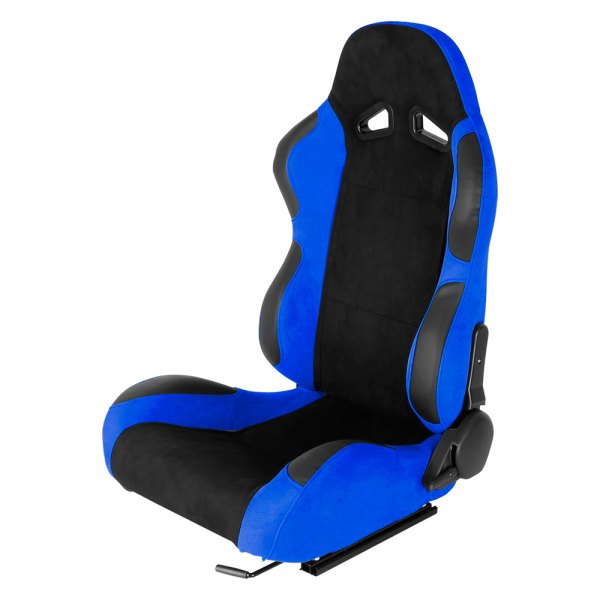 Spec-D® - Passenger Side Suede Racing Seat, Black with Blue