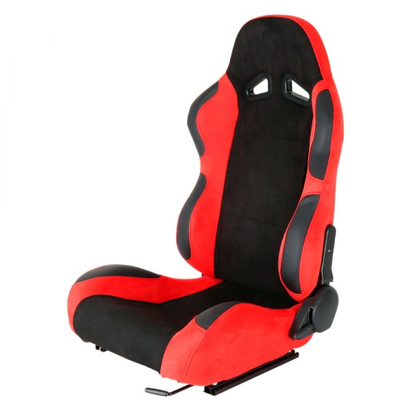 Spec-D® - Passenger Side Suede Racing Seat, Black with Red