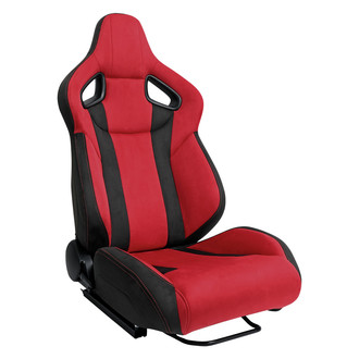 Spec-D® - Passenger Side Racing Seat, Bright Red Suede Black Suede with Double Red Stitch