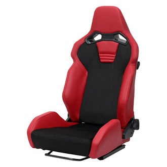 Spec-D® - Red PU Leather and Charcoal Gray Suede Reclinable Racing Seat, with Double Red Stitch
