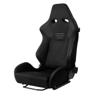 Spec-D® - Black Suede Reclinable Racing Seat with Covered Harness Slots
