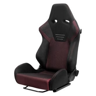 Spec-D® - Black Suede and Red Bird-Eye Mesh Cloth Reclinable Racing Seat, with Double Red Stitch
