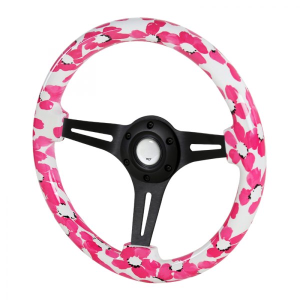 Spec-D® - Wooden Steering Wheel with Hawaii Pink Floral Style Grip