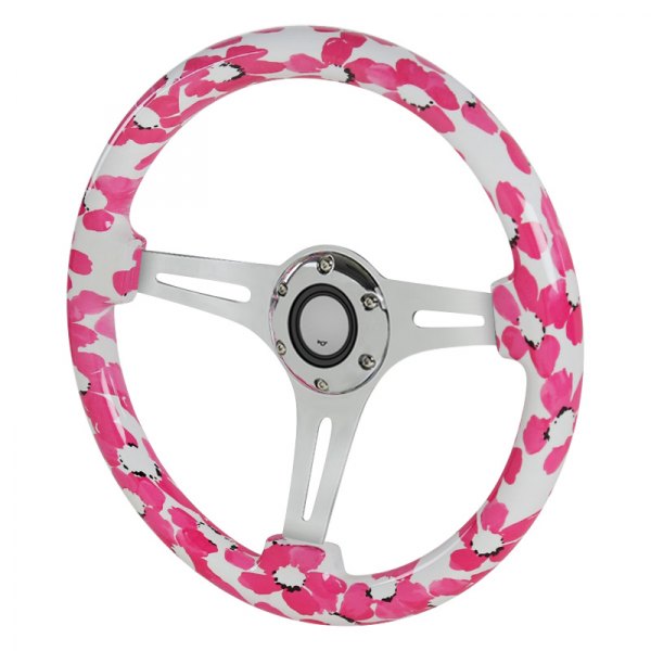 Spec-D® - Wooden Steering Wheel with Hawaii Pink Floral Style Grip