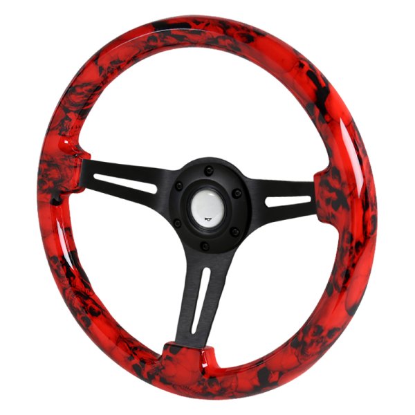 Spec-D® - Wooden Steering Wheel with Red Skull Style Grip