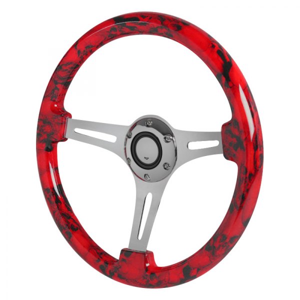 Spec-D® - Wooden Steering Wheel with Red Skull Style Grip