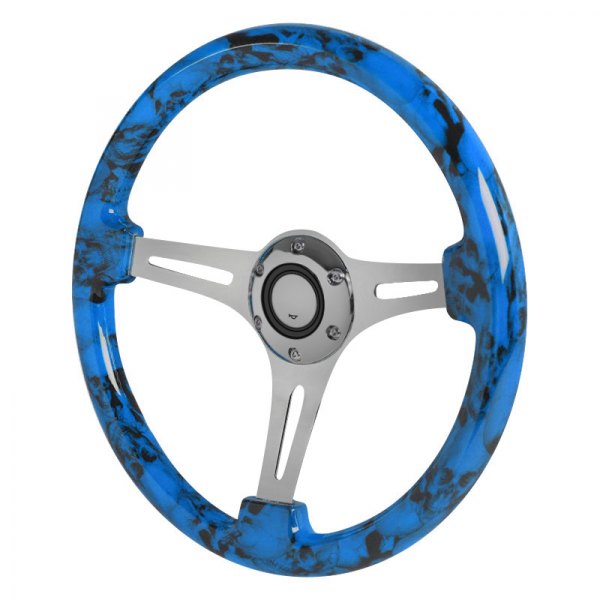 Spec-D® - Wooden Steering Wheel with Blue Skull Style Grip
