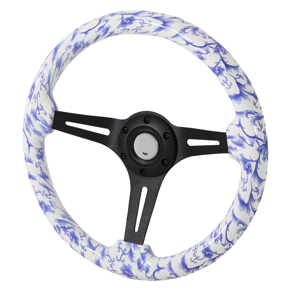 SpecD® 3Spoke Wooden Steering Wheel with Blue Flower Grip
