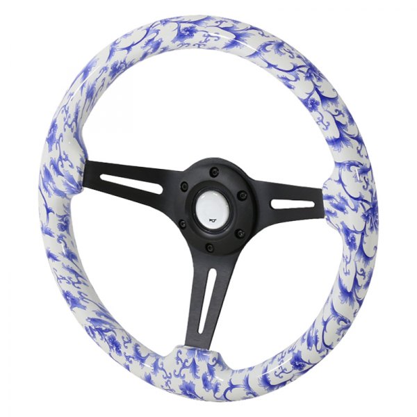 Spec-D® - Wooden Steering Wheel with Blue Flower Grip