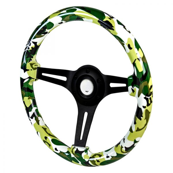 Spec-D® - Wooden Steering Wheel with Green & White Camouflage Style Grip