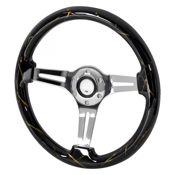 Spec-D® - Wooden Steering Wheel with Black/Gold Splash of Color Grip