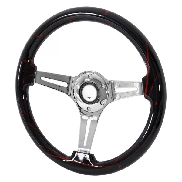 Spec-D® - Wooden Steering Wheel with Black/Red Splash of Color Grip