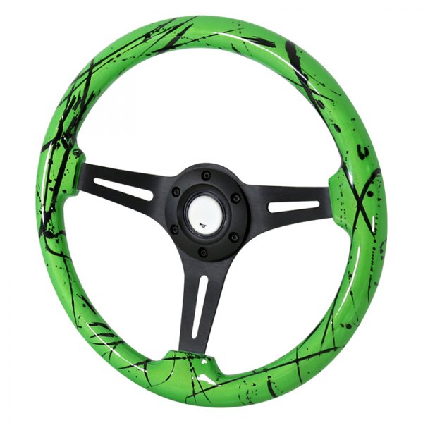 Spec-D® - Wooden Steering Wheel with Green/Black Splash of Color Grip