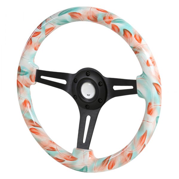 Spec-D® - Wooden Steering Wheel with Red & Tiffany Blue Feather Style Grip