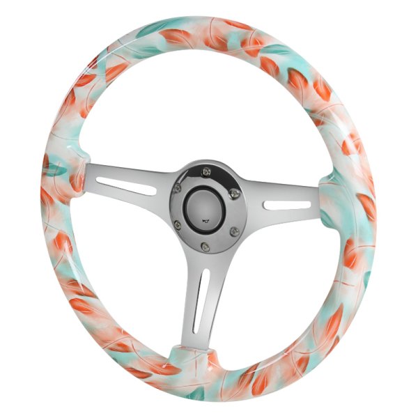 Spec-D® - Wooden Steering Wheel with Red & Tiffany Blue Feather Style Grip