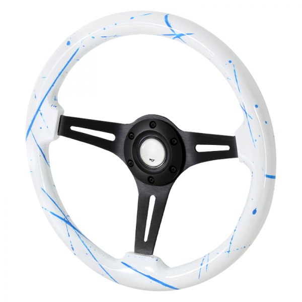 Spec-D® - Wooden Steering Wheel with White/Blue Splash of Color Grip
