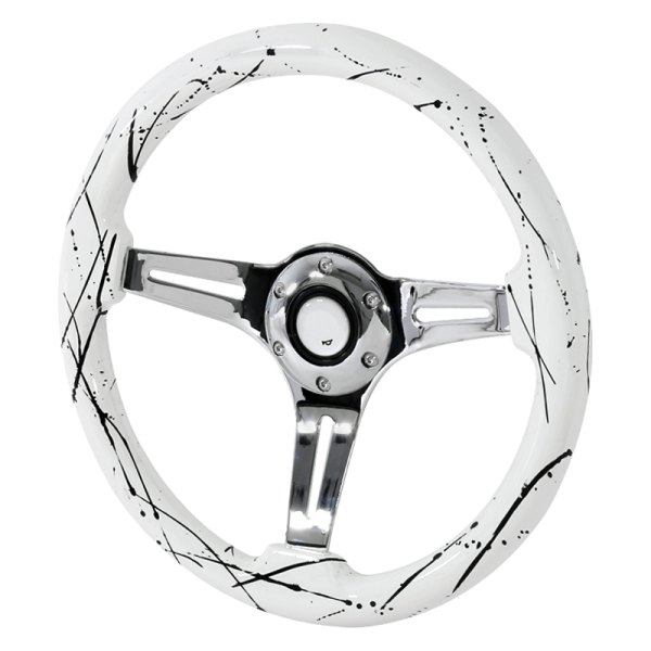 Spec-D® - Wooden Steering Wheel with White/Black Splash of Color Grip