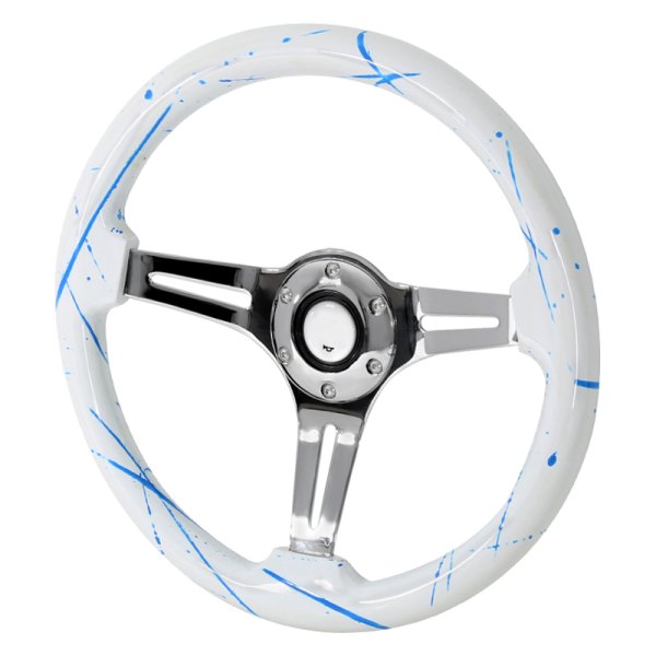 Spec-D® - Wooden Steering Wheel with White/Blue Splash of Color Grip