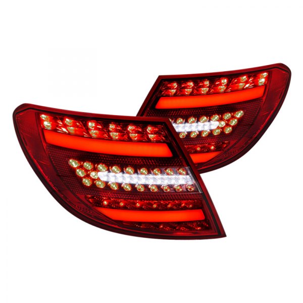 Spec-D® - Chrome/Red Fiber Optic LED Tail Lights, Mercedes C Class