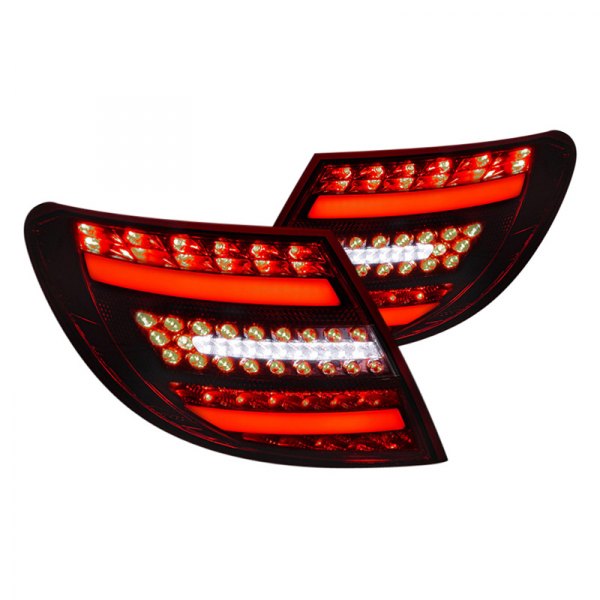 Spec-D® - Black Red/Smoke Fiber Optic LED Tail Lights, Mercedes C Class