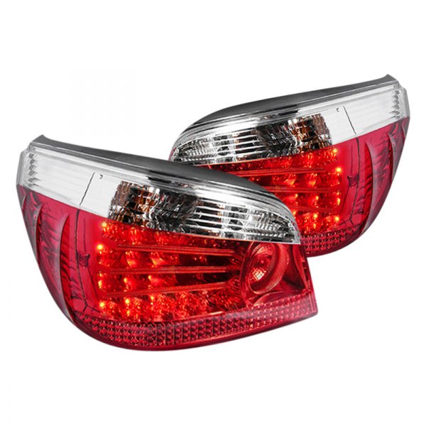 Spec-D® - Chrome Red/Smoke Fiber Optic LED Tail Lights, BMW 5-Series