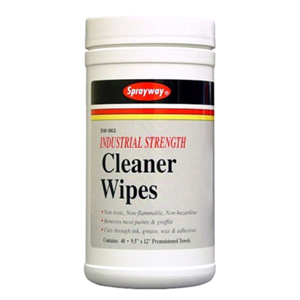 Sprayway® - 9.5" x 12" Industrial Strength Cleaner Pre-moistened Wipes in Tub 40 wipes