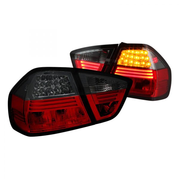 Spyder® - Chrome Red/Smoke Fiber Optic LED Tail Lights, BMW 3-Series