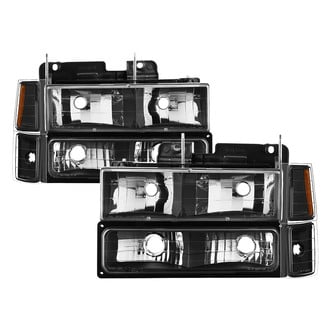 Spyder® - Driver and Passenger Side Black Euro Headlights with Turn Signal/Parking and Corner Lights