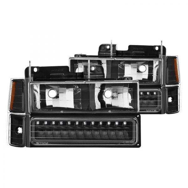 Spyder® - Black Euro Headlights with LED Turn Signal/Parking and Corner Lights