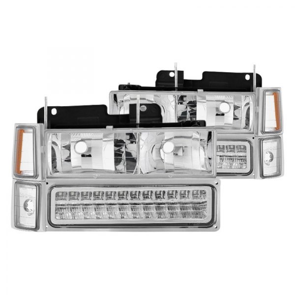 Spyder® - Chrome Euro Headlights with LED Turn Signal/Parking and Corner Lights