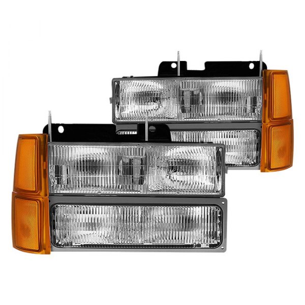 Spyder® - Chrome Factory Style Headlights with Turn Signal/Parking and Amber Corner Lights