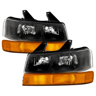 Spyder® - Driver and Passenger Side Black Factory Style Headlights with Turn Signal/Parking Lights