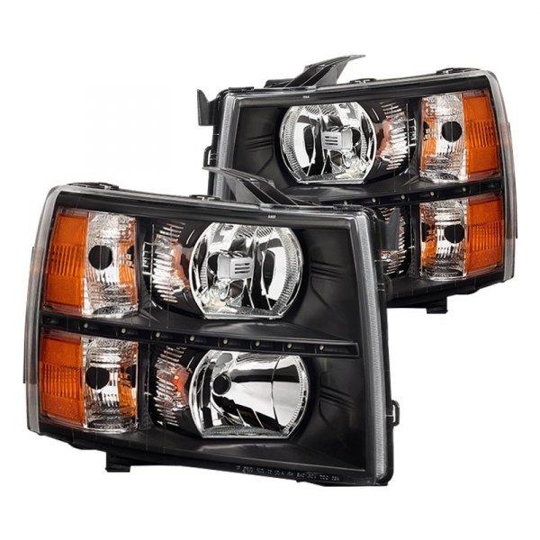 Spyder® - Black Euro Headlights with Parking LEDs, Chevy Silverado