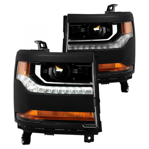 Spyder® - Black Factory Style Projector Headlights with LED DRL, Chevy Silverado
