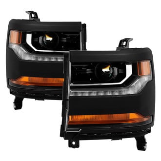 Spyder® - Driver and Passenger Side Black Factory Style Projector Headlights with LED DRL