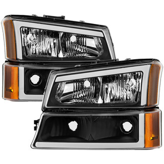 Spyder® - Driver and Passenger Side Black LED Light Tube Headlights with Turn Signal/Parking Lights