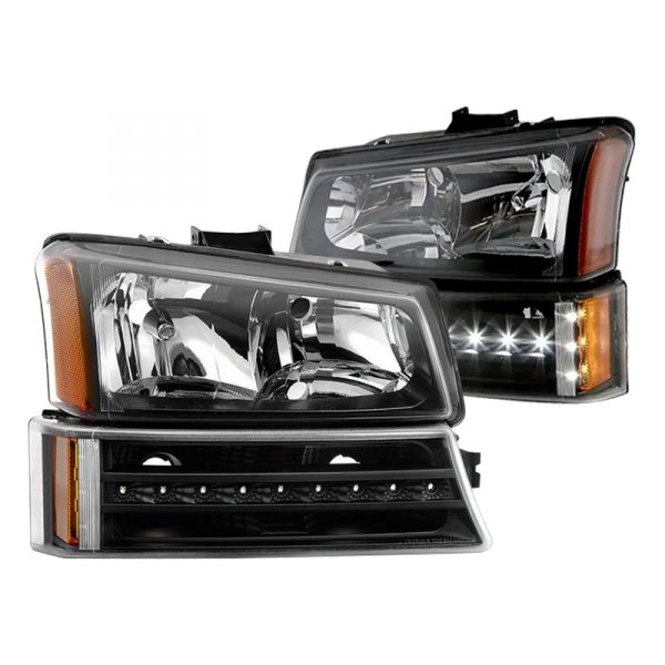 Spyder® - Black Factory Style Headlights with LED Turn Signal/Parking Lights, Chevy Silverado