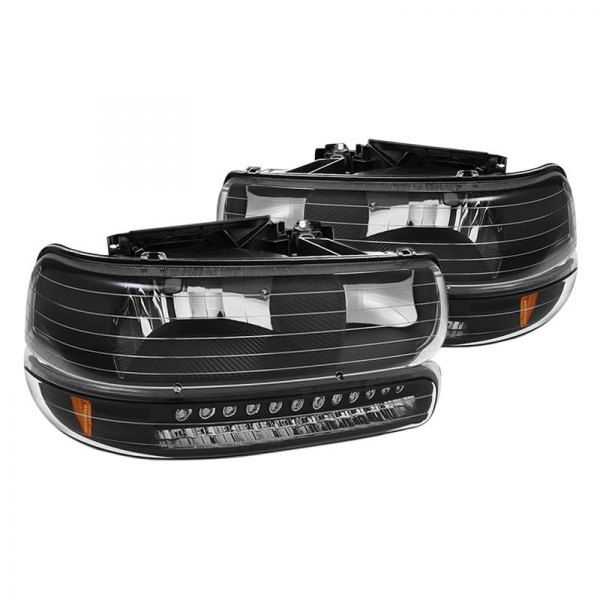 Spyder® - Black Euro Headlights with LED Turn Signal/Parking Lights