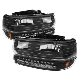 Spyder® - Driver and Passenger Side Black Euro Headlights with LED Turn Signal/Parking Lights