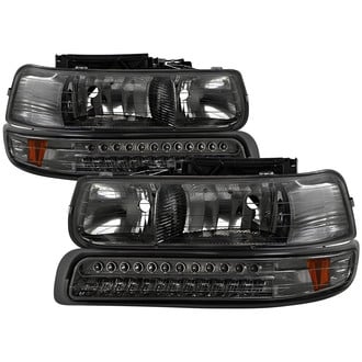 Spyder® - Driver and Passenger Side Chrome/Smoke Euro Headlights with LED Turn Signal/Parking Lights