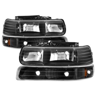 Spyder® - Driver and Passenger Side Black Euro Headlights with Amber Bumper Lights