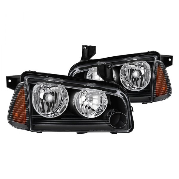 Spyder® - Black Factory Style Headlights with Corner Lights, Dodge Charger