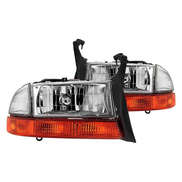 Spyder® - Chrome Euro Headlights with Amber Bumper Signal Lights