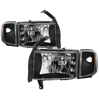 Spyder® - Driver and Passenger Side Black Euro Headlights with Turn Signal/Corner Lights