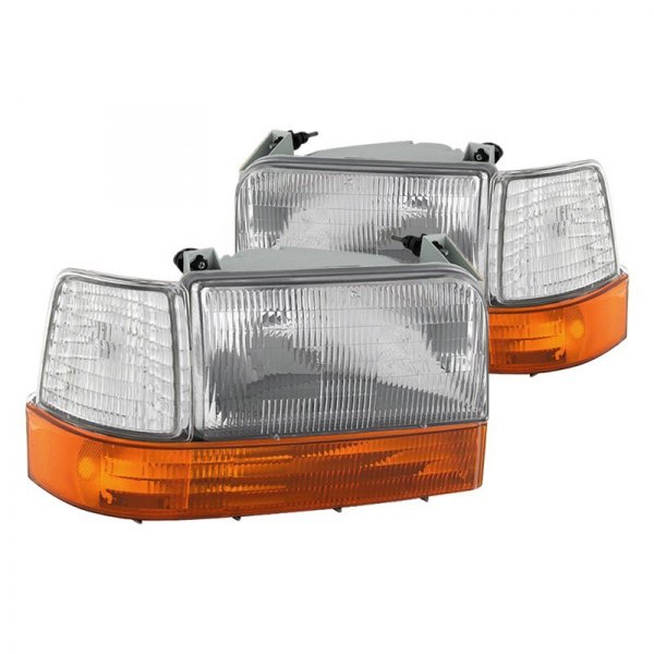 Spyder® - Chrome Factory Style Headlights with Amber Bumper and Clear Corner Lights