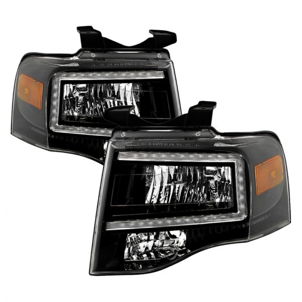 Spyder® - Black LED Light Tube Euro Headlights with Parking LEDs