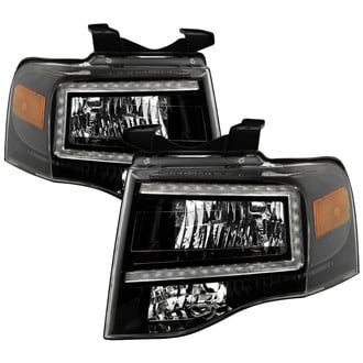 Spyder® - Driver and Passenger Side Black LED Light Tube Euro Headlights with Parking LEDs