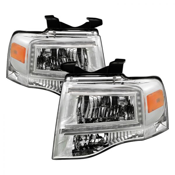 Spyder® - Chrome LED Light Tube Euro Headlights with Parking LEDs
