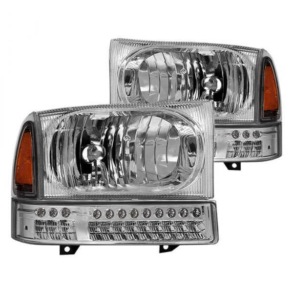 Spyder® - Chrome Euro Headlights with LED Turn Signal/Parking Lights